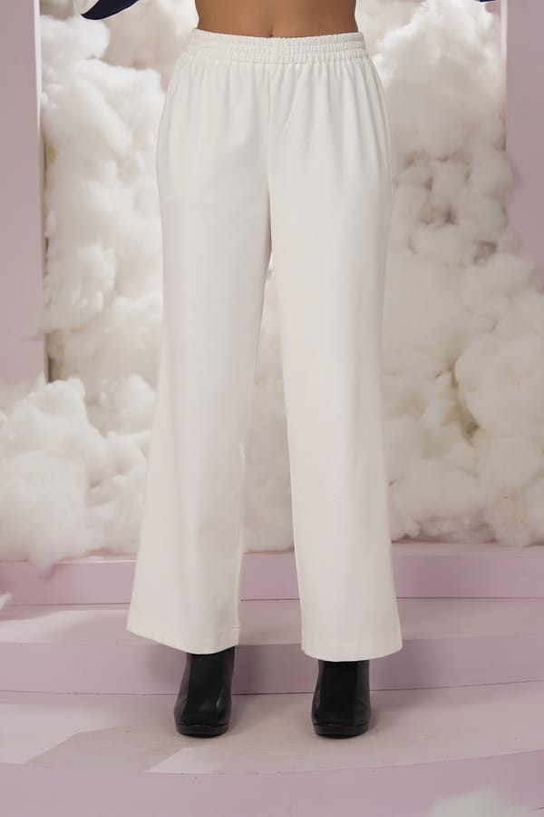 White High-Rise Pull-On Straight-Leg Trousers — Chöjé