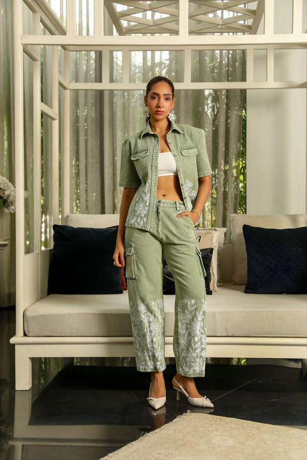 Green Cotton Twill Shirt and Cargo Pants Co-ord Set — KAY KAY