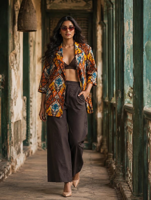 Multicolour Ikat Print Cotton Blazer Co-ord Set — Truebrowns