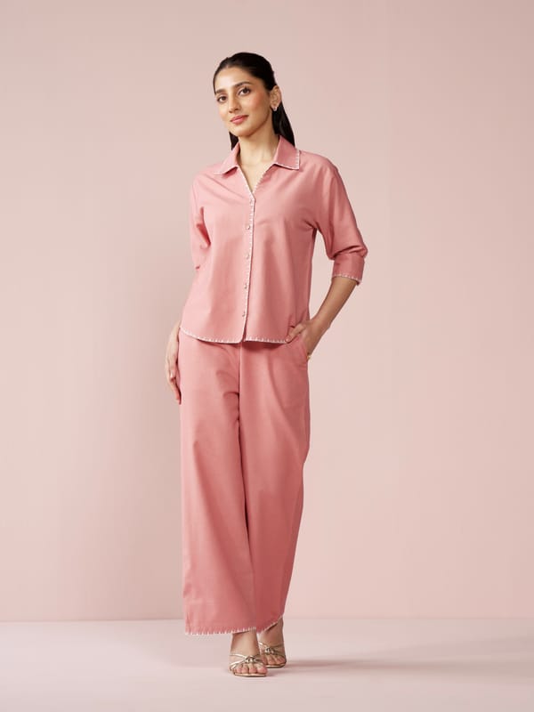Rose Cotton-Linen Blend Relaxed Fit Co-ord Set — Cosset Clothing