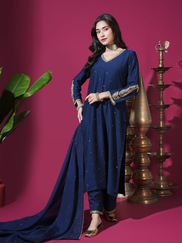 Navy Blue Keri Long Kurta Set — KOMAL SHAH