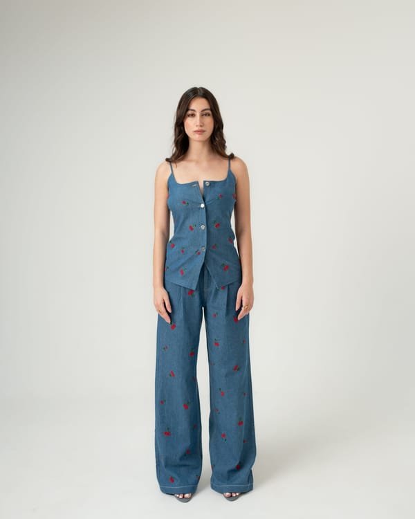 Cherry embroidered wide-leg trousers — MAGIA
