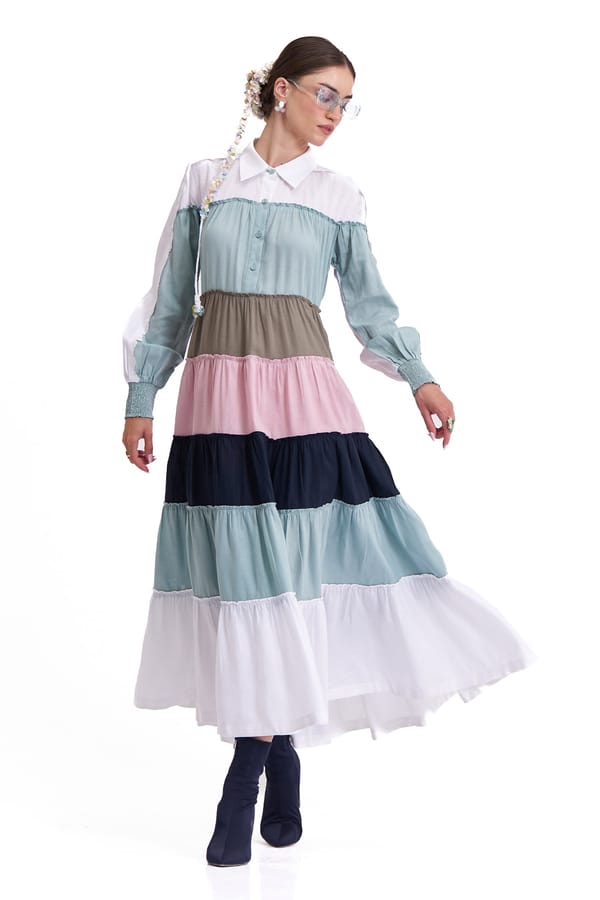 Colourful Colorblock Tiered Cotton Linen Maxi Dress — Our Love