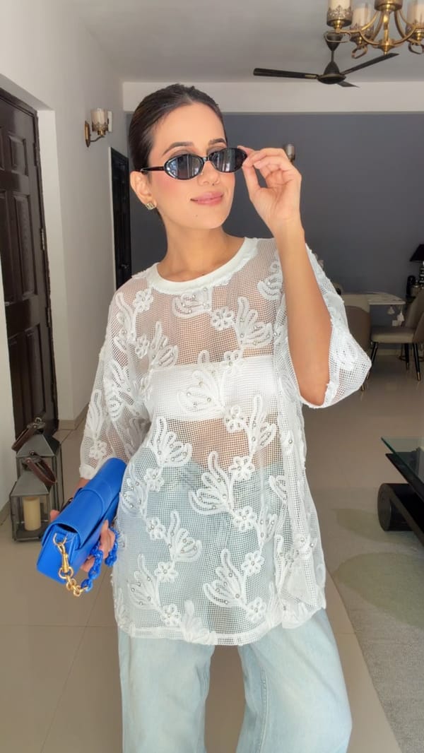 Lace Studded Oversized Top — CLOSET AFFAIR
