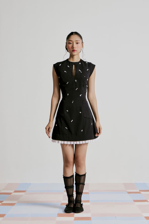 Black Crystal-Embellished Fit and Flare Mini Dress — ETE CLOTHINGS