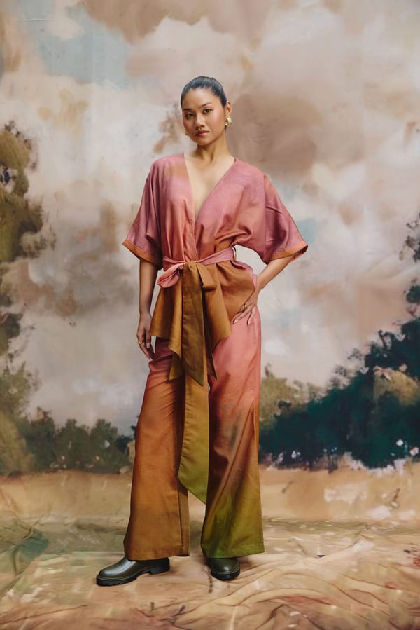 Multicolor Ombre Wrap Top and Wide-Leg Pants Co-ord Set — Zip by Payal Zinal