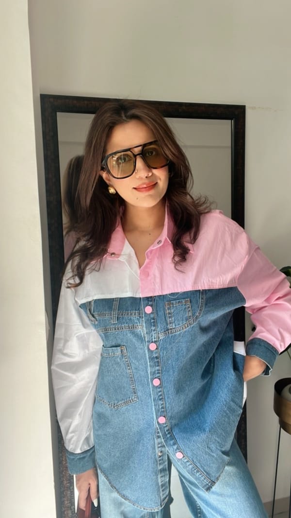 Color Block Denim Poplin Shirt — CLOSET AFFAIR