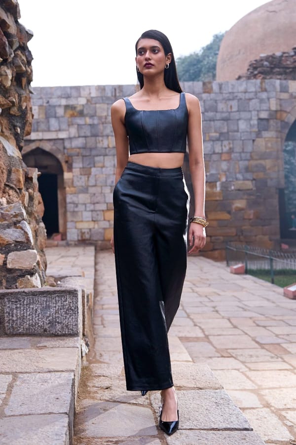 Black Waxed Denim Straight-Leg High-Rise Trousers — Dash and Dot