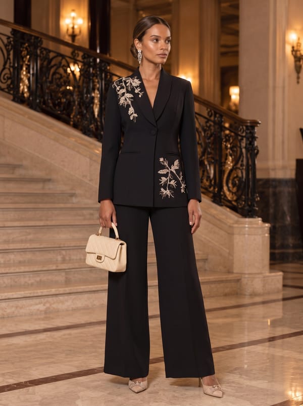 Embellished Blazer And Wide-Leg Trouser Set — Caran