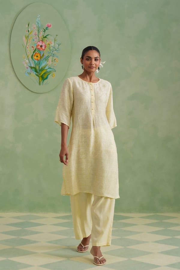 Golden Hour Floral Lurex Jacquard Kurta Set — KORAH STITCH