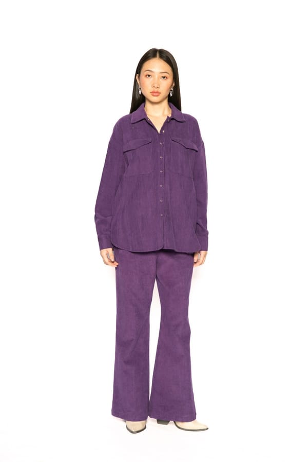 Purple Corduroy Mid-Rise Bell Bottom Trousers — Contemponari