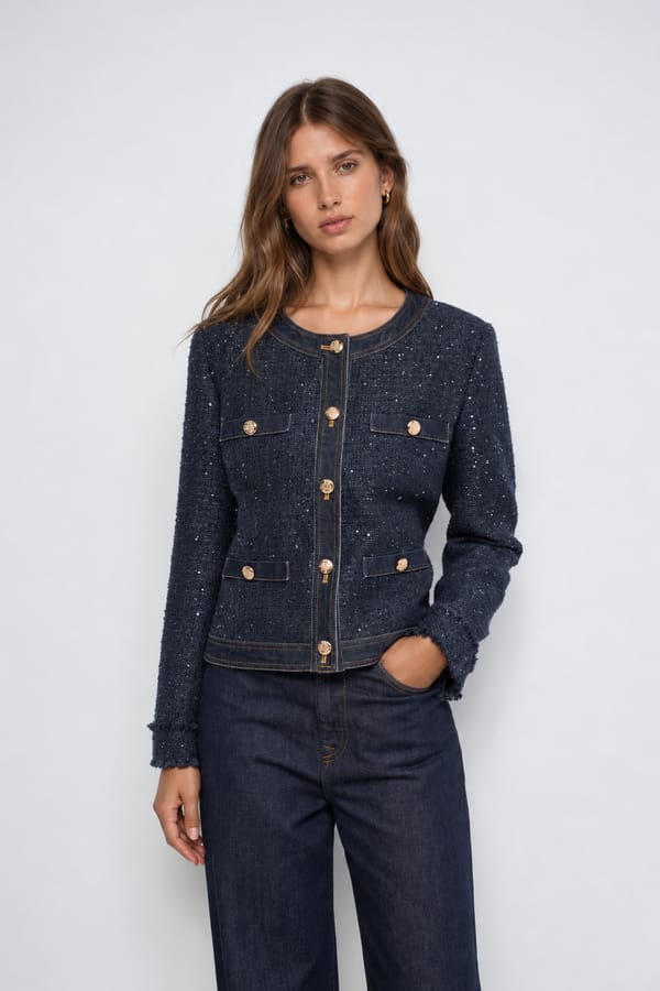 Chanel-Style Tweed Jacket W/Denim Accent — SALSA JEANS