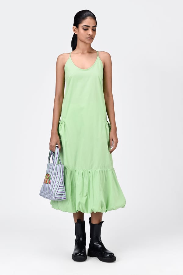 Mint Green Strappy Open-Back Midi Dress — Genes Lecoanet Hemant