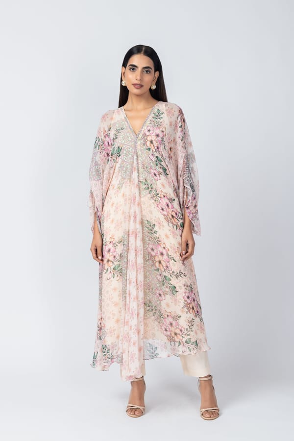Printed Georgette Kaftan Co-ord Set with Inner Tunic — LABEL NAARITI
