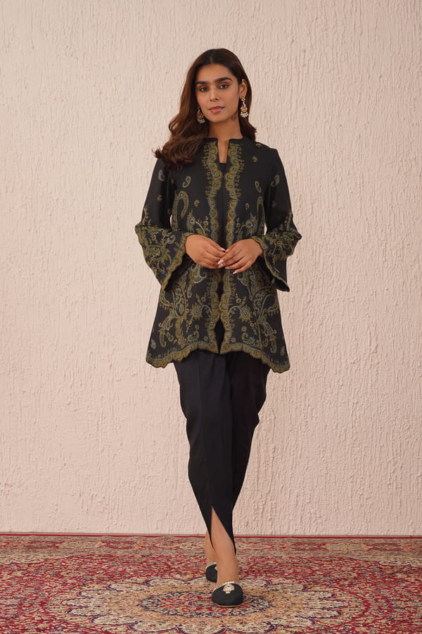 Black Velvet Printed Kurta and Dhoti Co-ord Set — INCHING INDIA