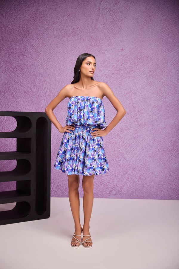 Blue Gajji Silk Printed Mini Bubble Skirt — Tara & I