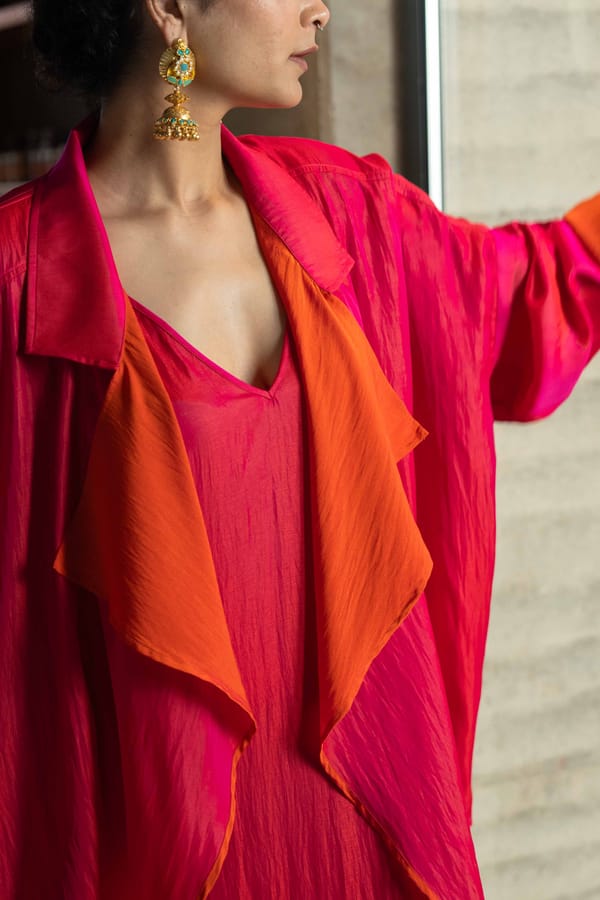 Raspberry Pink Maxi Slip Dress and Oversized Jacket Set — Unrush