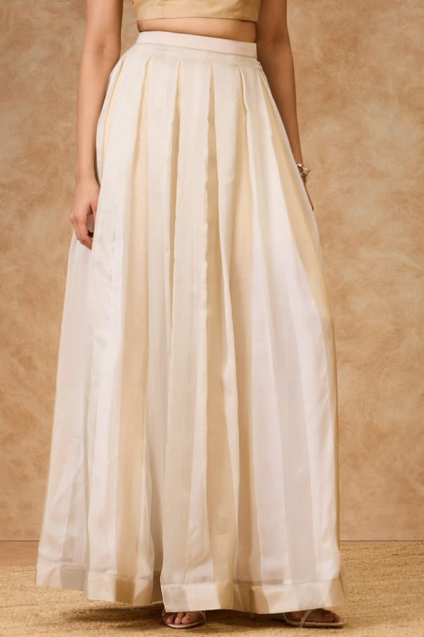 Ivory Gold Pleated Skirt — Needle Ten