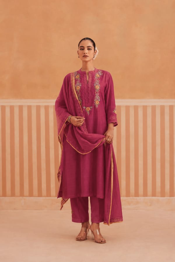 Embroidered Mul Chanderi Straight Kurta Set with Dupatta — Omi Clothing