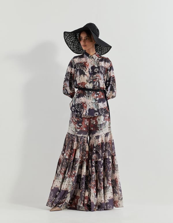 Abstract Print Shirt and Sharara Co-ord Set — Kavita Bhartia