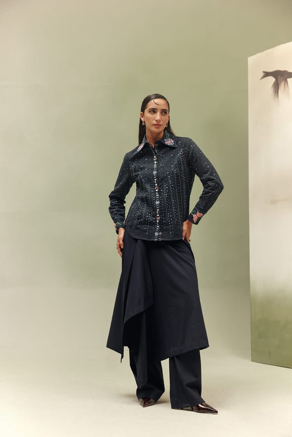 Black Celestial Print Cotton Twill Button-Down Shirt — SHOP NOIB