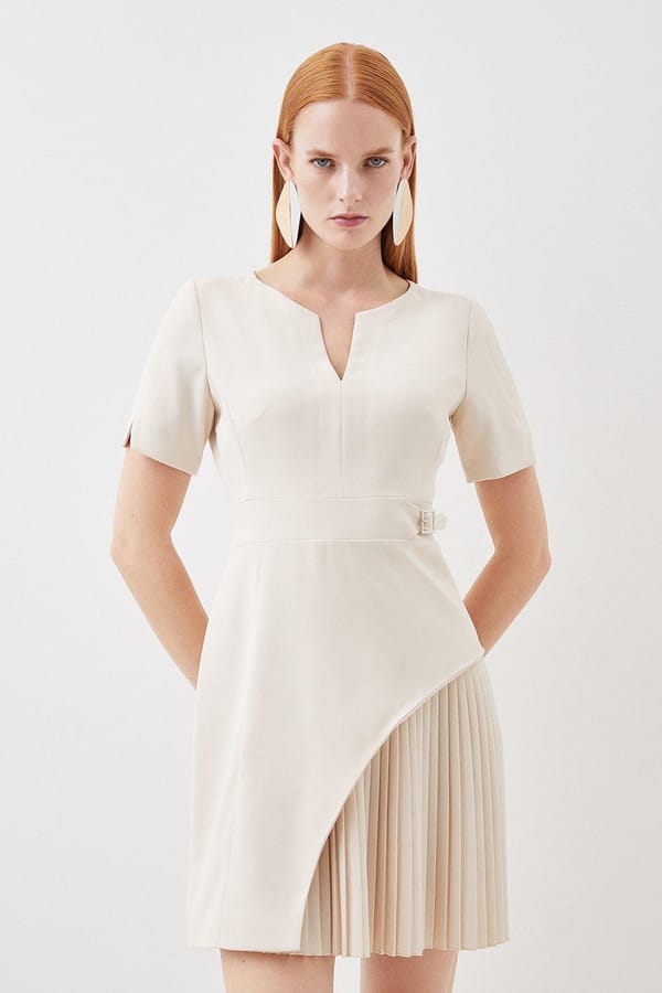 Cream Tailored Asymmetric Pleated Panel Mini Dress — KAREN MILLEN
