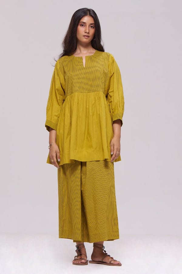 Olive Oil Cotton Kurta and Wide-Leg Pants Co-ord Set — Ganga Fashions Pvt Ltd