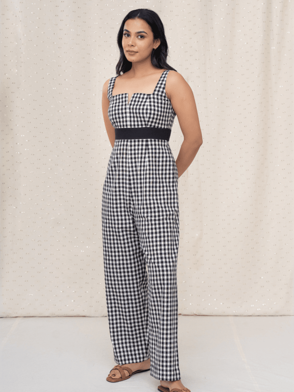 Tianna Square Neck Checks Jumpsuit — Notch Above