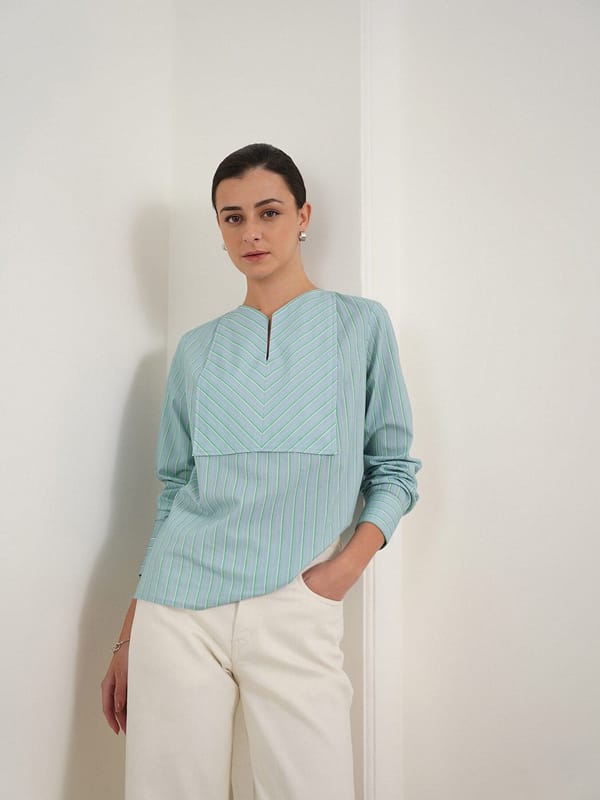 Cotton Striped V-Neck Top — Fable Street