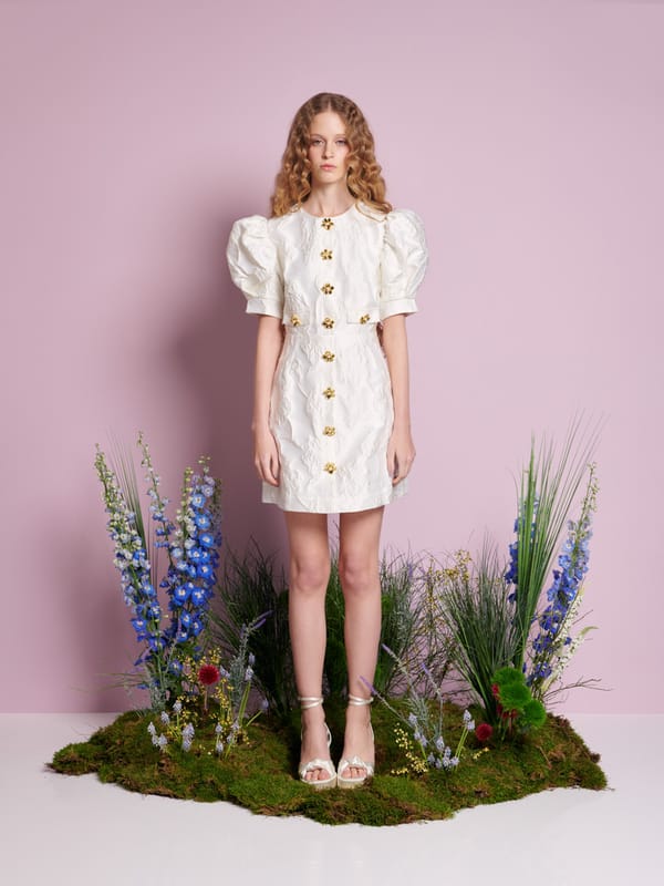 Ivory Floral Jacquard Puff Sleeve Mini Dress — SISTER JANE