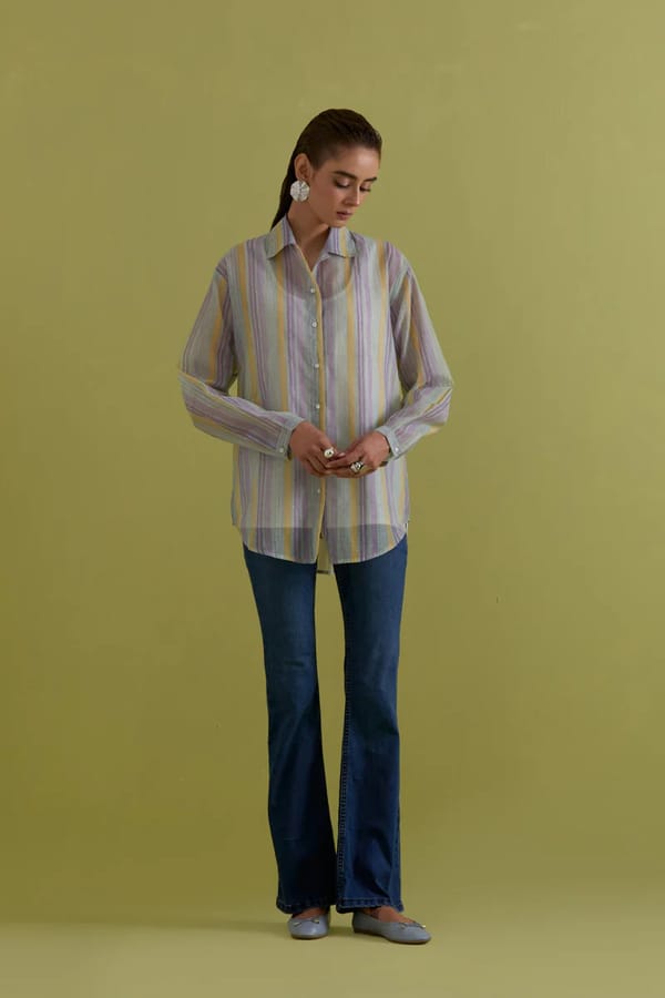 Off White Cotton Chanderi Shirt — Upavita