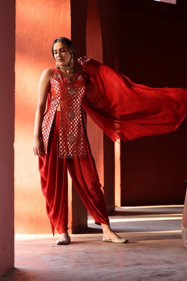Red Chanderi Silk Suit — Kahani Lush