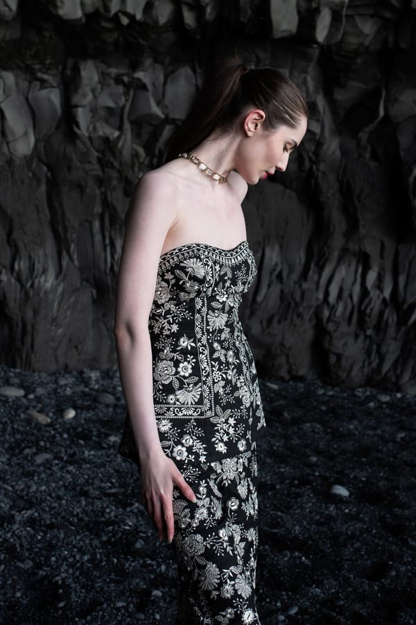 Black/Silver Metallic Embroidered Wide-Leg Trousers — Dash and Dot