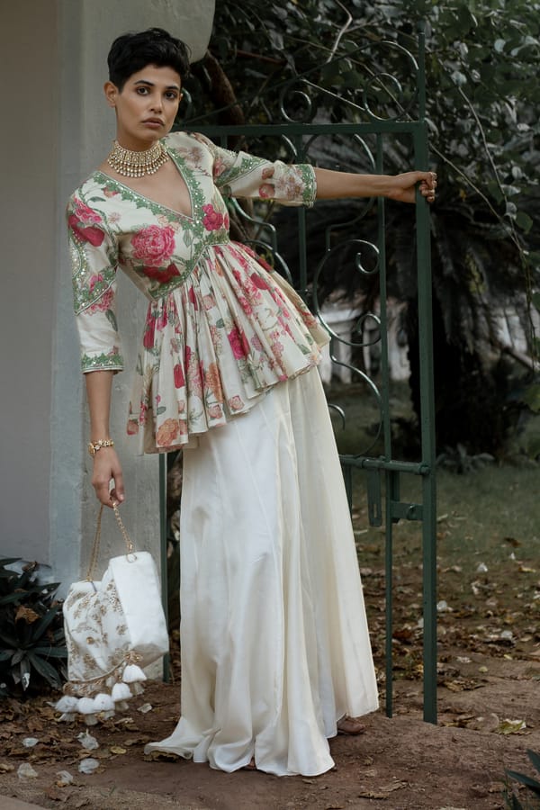 White Print Peplum Set — Paulmi and Harsh