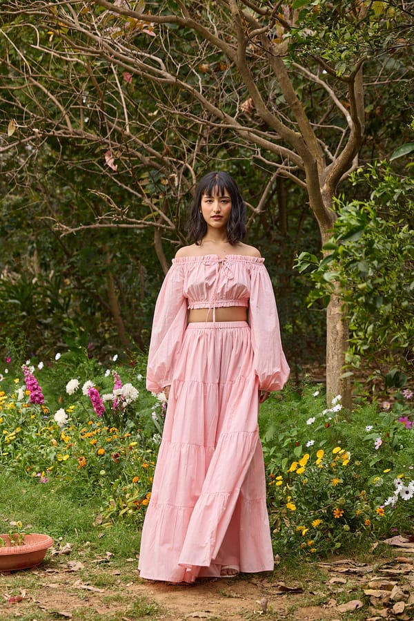 Pink High-Waist Tiered Maxi Skirt — The Clothing Factory
