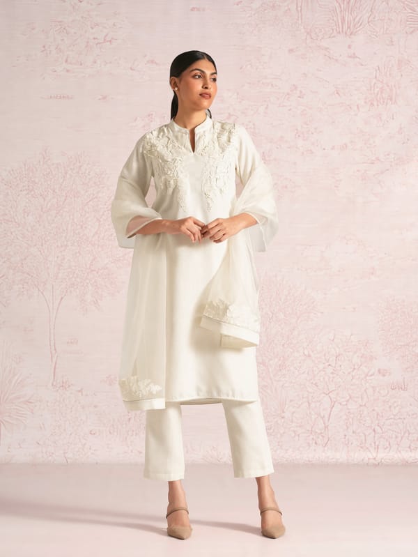 Floral Shadows Kurta Set With Dupatta — Kaveri