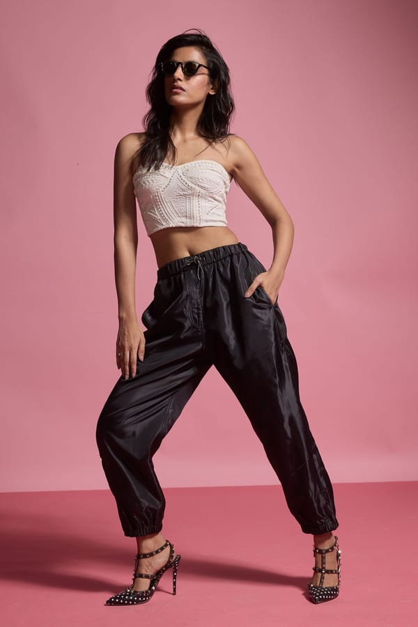 Black Nylon Parachute Jogger Pants with Cuff Zips — Dash and Dot
