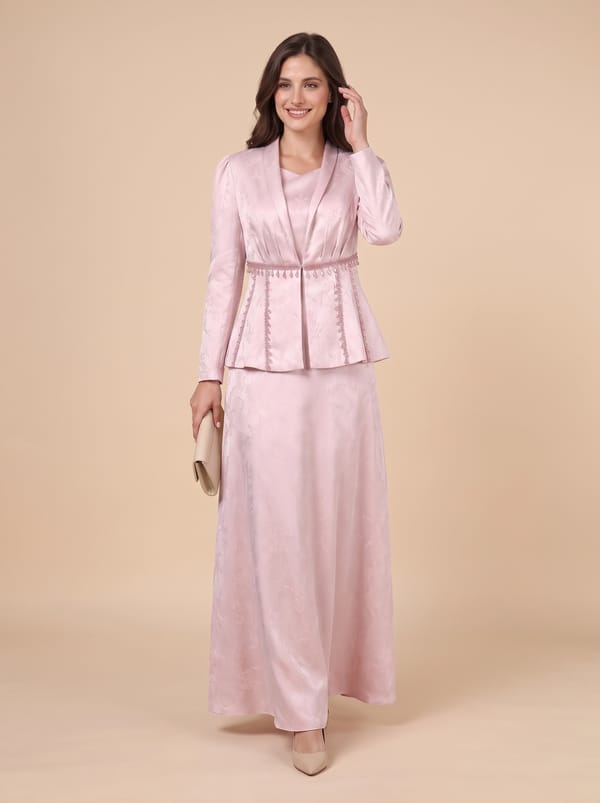 Jacquard Embellished Blazer and Dress Set — Caran