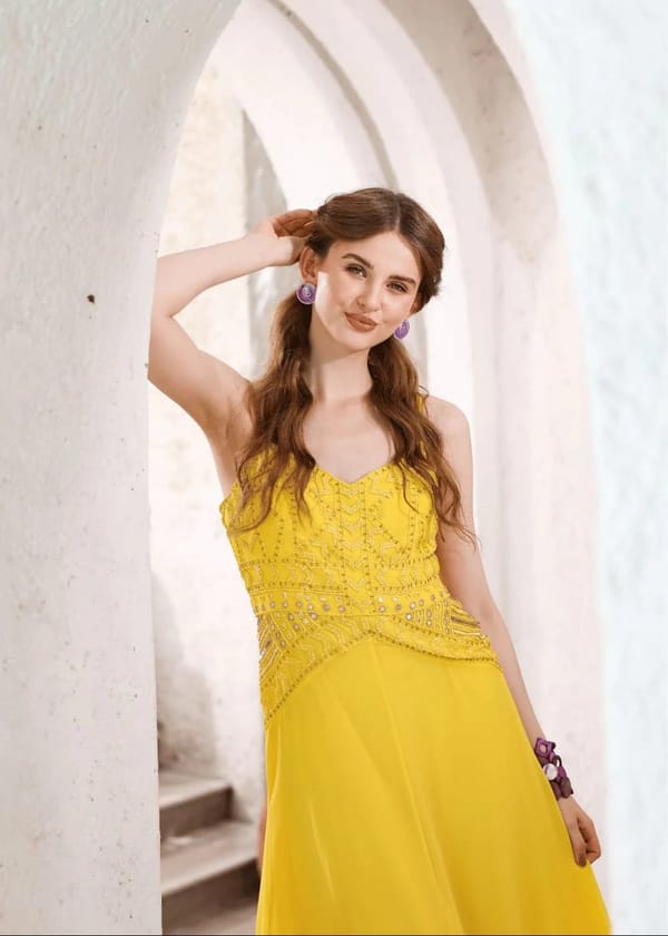 Yellow Hand-Beaded Long Dress — EDITION II
