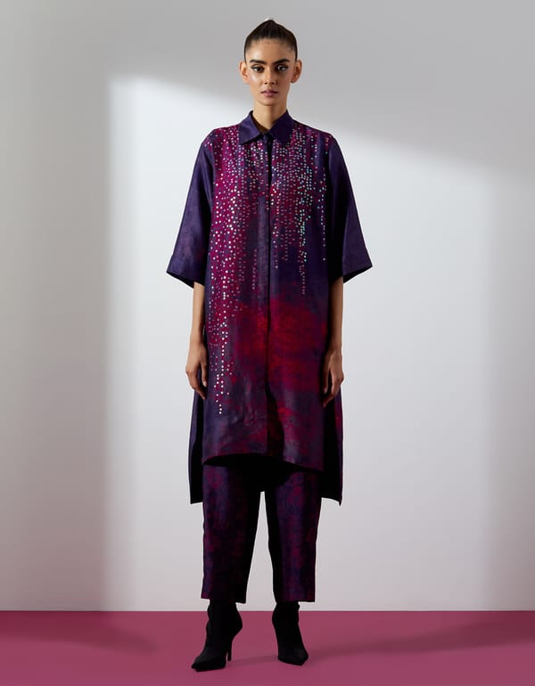 Violet Dupion Silk Kurta and Pant Co-ord Set — CLOS