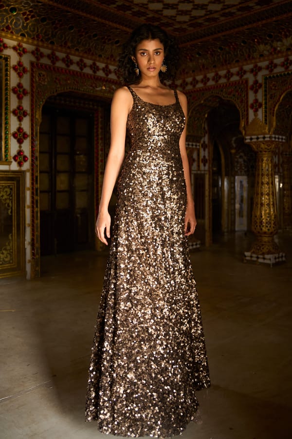 Brass All-Over Sequin Maxi Gown — Dash and Dot