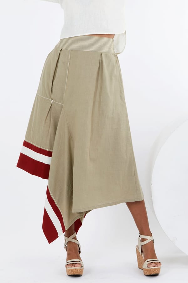 Beige Cotton Asymmetrical Hi-Low Maxi Skirt — Madder Much
