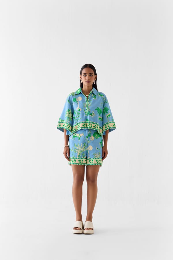 Blue Tropical Crop Top and Shorts Co-ord Set — Studio Rigu
