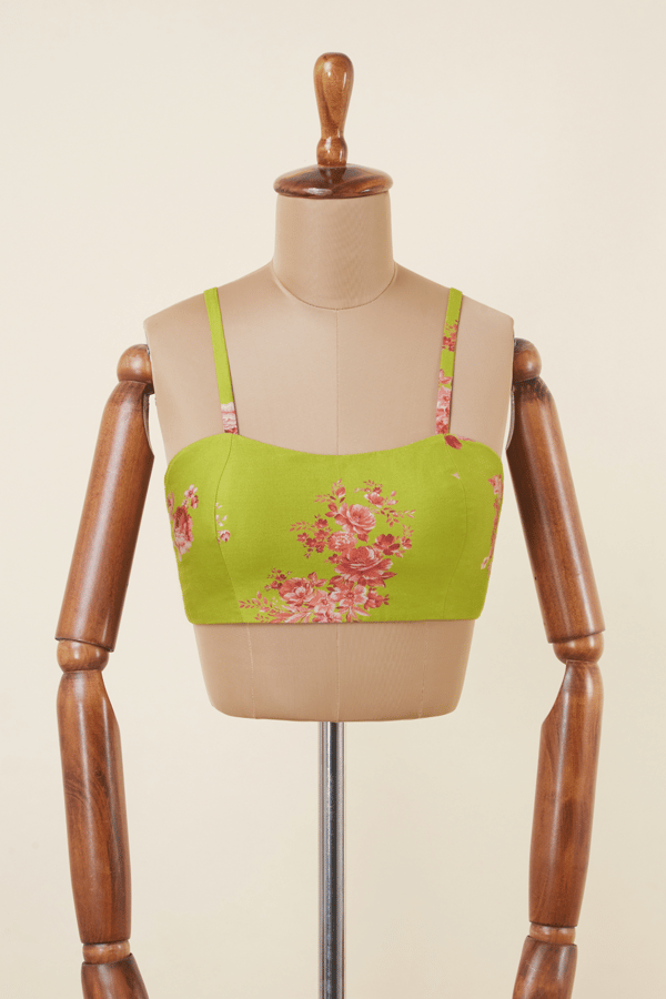 Lime Green Chanderi Floral Spaghetti Strap Blouse — Dressfolk