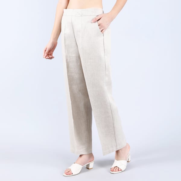 Light Beige Twill Straight-Leg Trousers — Linen Bloom
