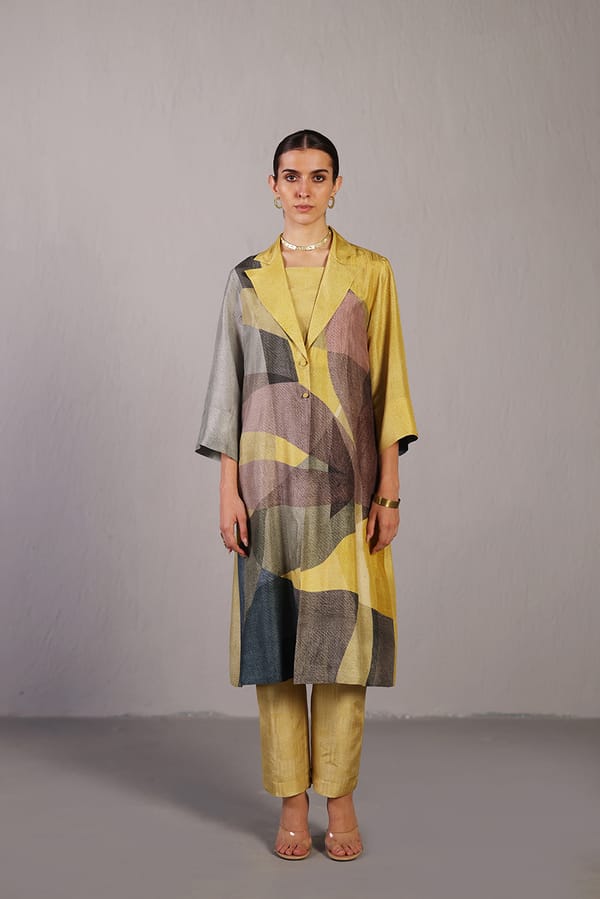 Whorl Yellow & Grey Kurta Set — CLOS