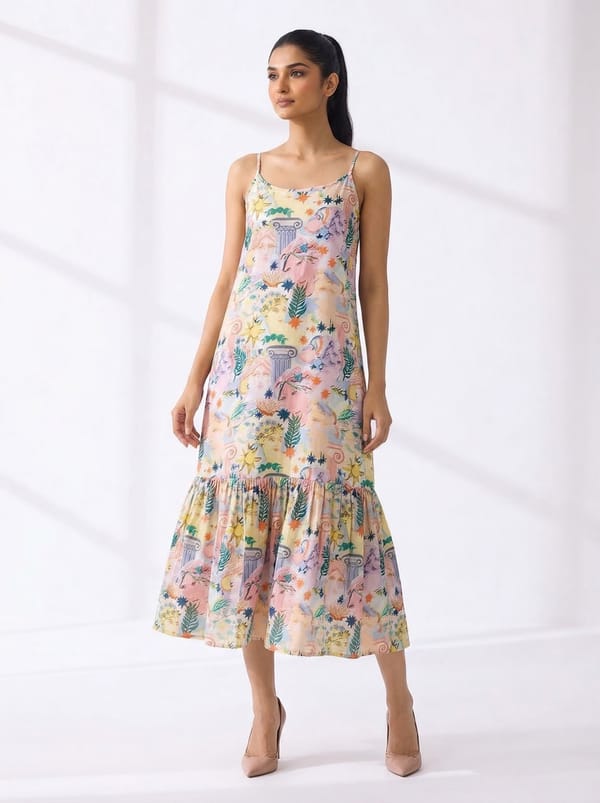 Yellow Pastel Printed Tiered Midi Dress — POPPY PARO