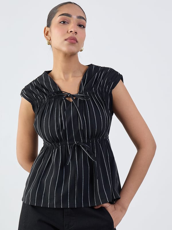 Black Stripe Tie-Up Top — Femmella