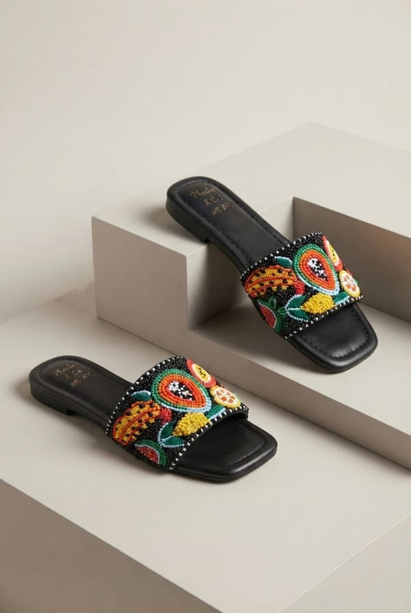 City to Beach Embroidered Slide — Reyna