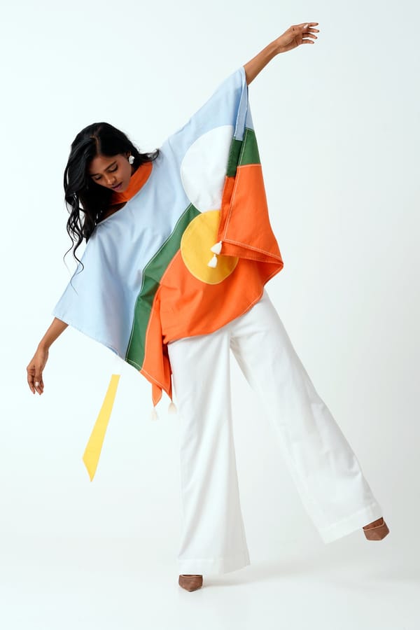 Multicolor Oversized Kaftan Sleeve Colorblock Top — Madder Much
